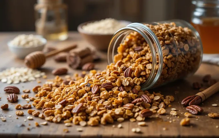 "Honey Pecan Granola: A Crunchy, Golden Blend of Comfort and Nutrition in Every Bite!"