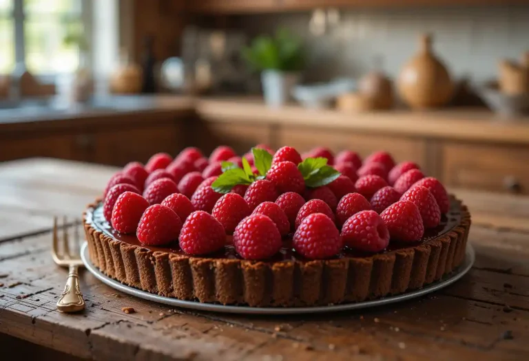 "Chocolate Raspberry Tart: A Luxurious Blend of Rich Cocoa and Tangy Berries"
