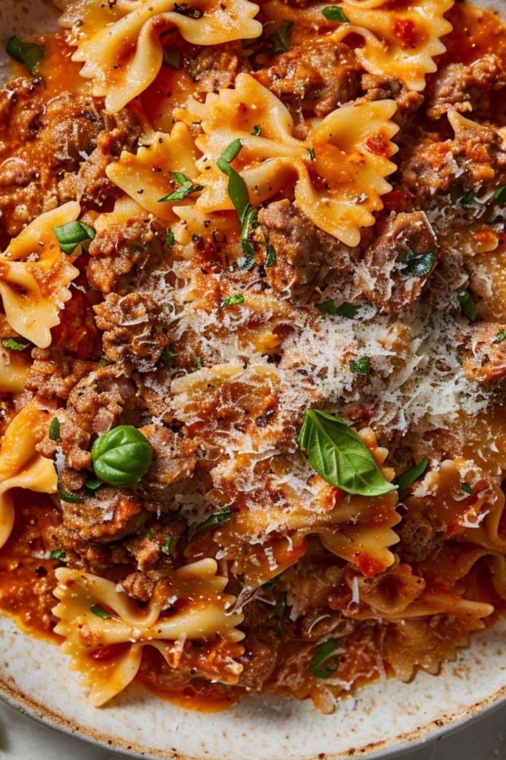 Alt text: A delicious plate of pasta with Italian sausage, featuring a mix of spicy and sweet sausage, topped with fresh herbs and served with a rich tomato sauce, perfect for a weeknight dinner.